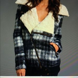 Free People Sherpa Black/White Moto Coat